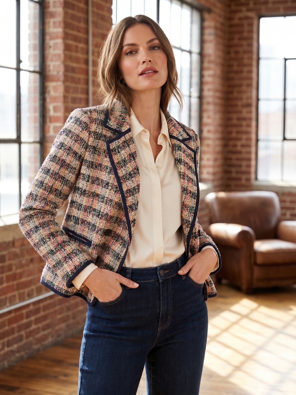 Talbots Multicolor Tweed Double-Breasted Jacket